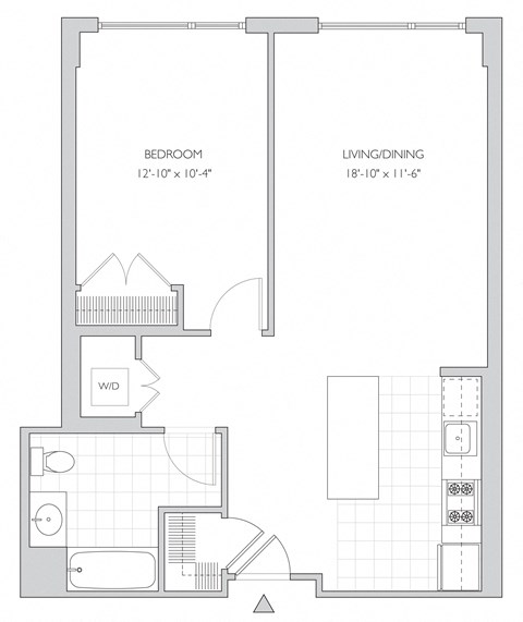 Floor plan for 1 bed, 1 bath, 808 sqft